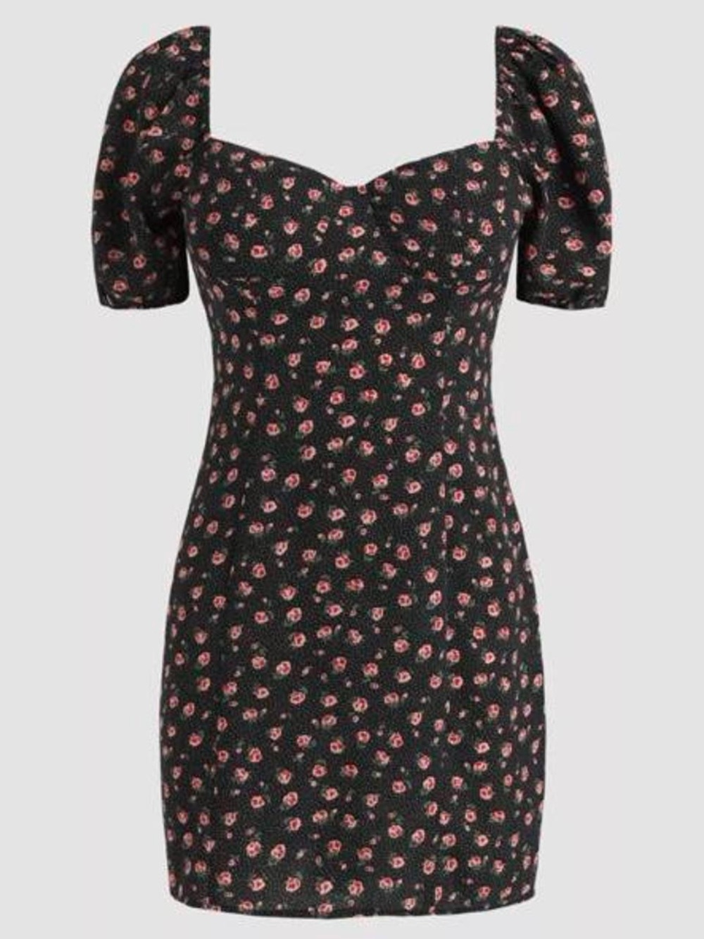 Cider Black Mini Dress with Pink Floral Print